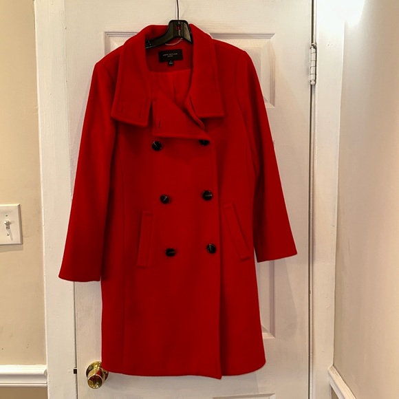 Like New Red Wool Ann Taylor coat size large petite - Picture 2 of 9